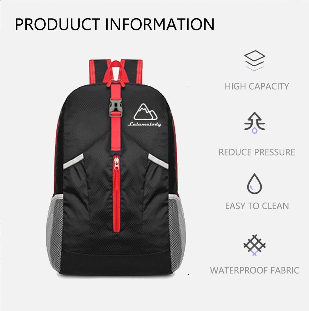 Lalamelody 20L Lightweight Backpack Daypack Foldable Waterproof Packable Hiking Travel Shoulder Bag for Man Woman Black