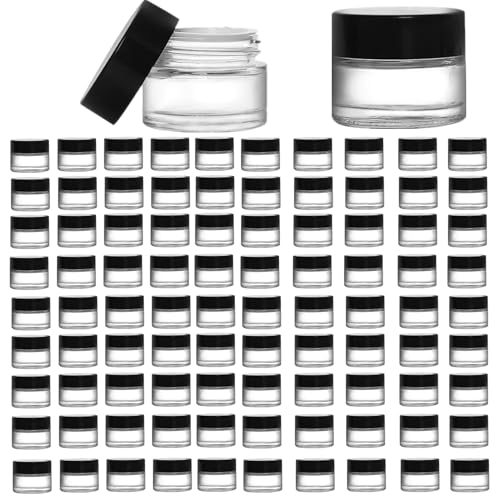 90 Pack 5ml Glass Lip Balm Containers, Small Empty Cosmetic Sample Jars with Lids, Refillable Clear Airtight Glass Jars for Skincare, Lotion, Cream, Wax, Travelling, Retail Store