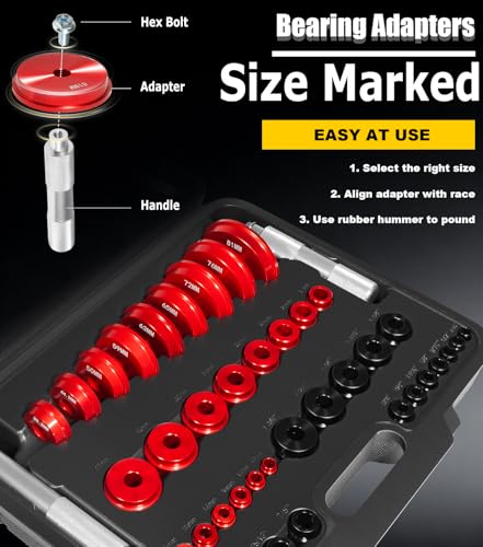 Image of Bearing Press Kit, 43pc Bearing Race and Seal Driver Set with 4 Seal Driver and 39 Bearing Adapters, Seal Installer Bearing Driver Kit for Wheel Bearing Race & Seal Installation