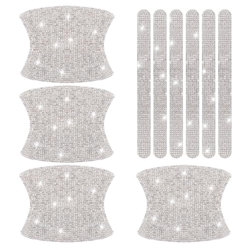 Image of 10Pcs Bling Car Door Handle Protector, Bling Auto Doors Handles Sticker Anti-Scratch Protective Cover Glitter Automotive Exterior Accessories Car Accessories Universal for SUV, Truck(Silver)