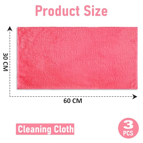Image of Kuber Industries 3 Pcs 30x60 cm Microfiber Cleaning Cloth for Mirror, Window, Car and Bike | 350 GSM Dusting Cloth for Home | Absorbent Bathroom & Kitchen Cleaning Towel | Pink