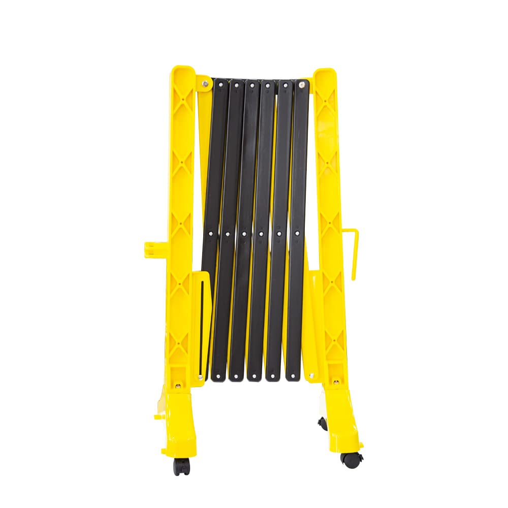 Barriera di sicurezza pieghevole gialla - 350 cm | Barricata espandibile in plastica per la sicurezza dei pedoni | Recinzione mobile portatile con 4 ruote