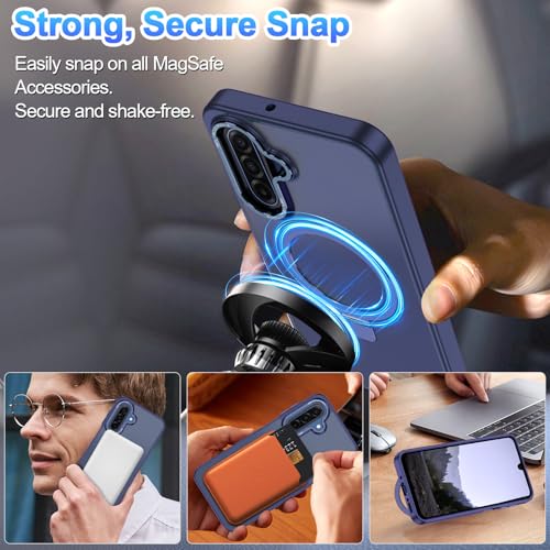 Hensione for Galaxy A17 5G Case,[Compatible with MagSafe][Invisible Magnetic Stand Ring Holder],Slim Shockproof Translucent Matte Back Cover for Samsung Galaxy A17 5G 6.7",Blue - image 3
