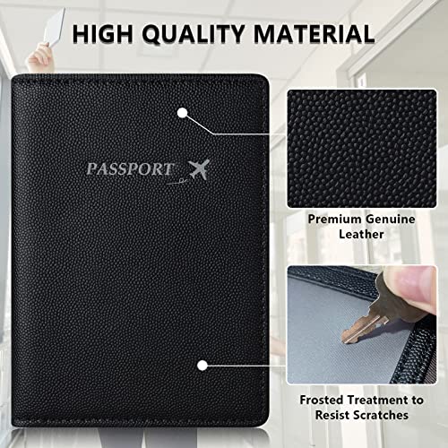 Genuine Leather Passport Holder Cover -Passport And Vaccine Card Holder Combo Slot Rfid Blocking Leather Passport Wallet Case For Men And Women (Black) #TOP3