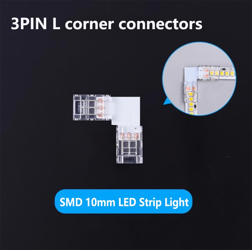 SHAOYAYAZHANG 10 pcs LED Strip Connector,3 Pin 10mm L Shape Quick Splitter Corner Connector Solderless Gapless Adapter Clip - Image 3