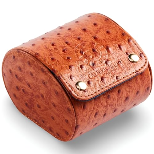 Image of Genuine Napa Leather Watch Roll Travel Case - Travel Watch Rolls and Leather Watch Display Cases with Velvet Interior - Watch Storage Organizer Men's By CALIBERWATCH (Cognac - Single)