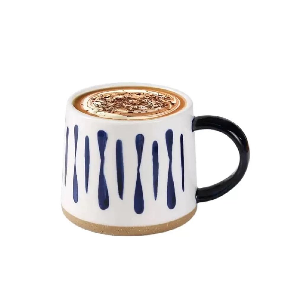 SuperglockT Porzellan Kaffeebecher mit Henkel dickwandige Espressotasse Teetasse 350ml Kaffeetasse Trinkbecher für Zuhause und Büro Mokka Latte Macchiato Tee Milch (Blau-Linie)