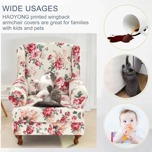 HAOYONG-Wing-Chair-Slipcovers-Stretch-Wingback-Chair-Covers-Printed-2-Pieces-Wingback-Armchair-Slipcover-Elastic-Chair-Slip-Covers-Washable-Armchair-Protector-Cover-for-Living-Room-and-Bedroom HAOYONG Wing Chair Slipcovers Stretch Wingback Chair Covers Printed 2 Pieces Wingback Armchair Slipcover Elastic Chair Slip Covers Washable Armchair Protector Cover for Living Room and Bedroom