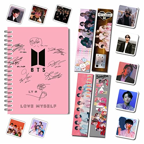 Image of CRAFT MANIACS LATEST 2023 COLLECTION BTS PINK SIGNATURE 160 RULED PAGES A5 NOTEBOOK + FREEBIE BOOKMARKS + 10 MEMBER PICTURES FOR BTS ARMY