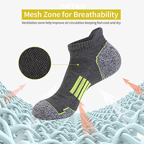 JOYNÉE Mens Athletic Ankle Sports Running Low Cut Tab Socks for Men 6 Pairs,2Black2White2Grey,Sock Size 10-134