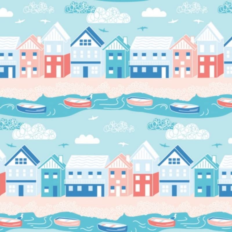 The Craft Cotton Co - by The Coast by Victoria Louise Beach House Cotton Fabric by 0.5Metres 44'' Wide 100% Organic Cotton Fabric Crafts, Quilting, Sewing, Dressmaking, Patchwork