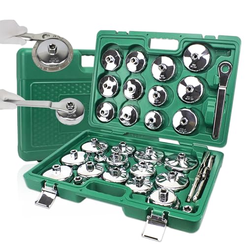 Esoldnic 31pcs Auto jeu de douille de filtre à huile, Type de tasse 1/2 pouce d’entraînement robuste jeu de clé de filtre à huile adapté pour BMW,...