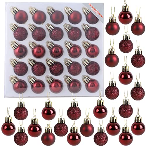 Christmas Concepts Pack of 25 Glossy, Matt & Glitter Mini Tree Baubles (Rioja Red)