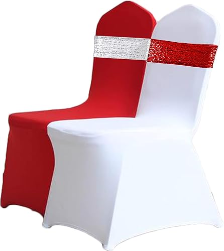 Miniatura 6 de Eternal Beauty Juego de 20 bandas de lentejuelas con lazo rojo para decoración de bodas, hoteles, fiestas