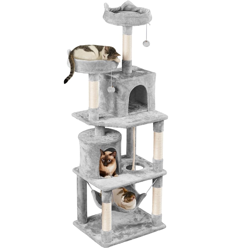 Yaheetech Albero Tiragraffi per Gatti Adulti Alto 179 cm XXL Grigio Chiaro
