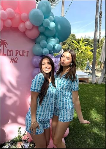 Women's Preppy Tropical Palm Pajama Set Soft Pink Starfish & Seashell PJS Comfortable Sleepwear Lounge Set3