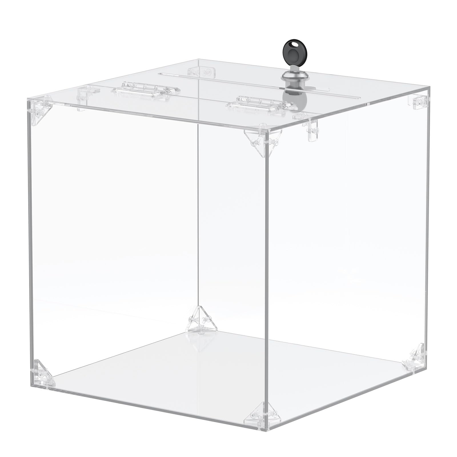 Uniclife Caja de donativos acrílico transparente con cerradura 25x25x25 cm cuadrada ranura