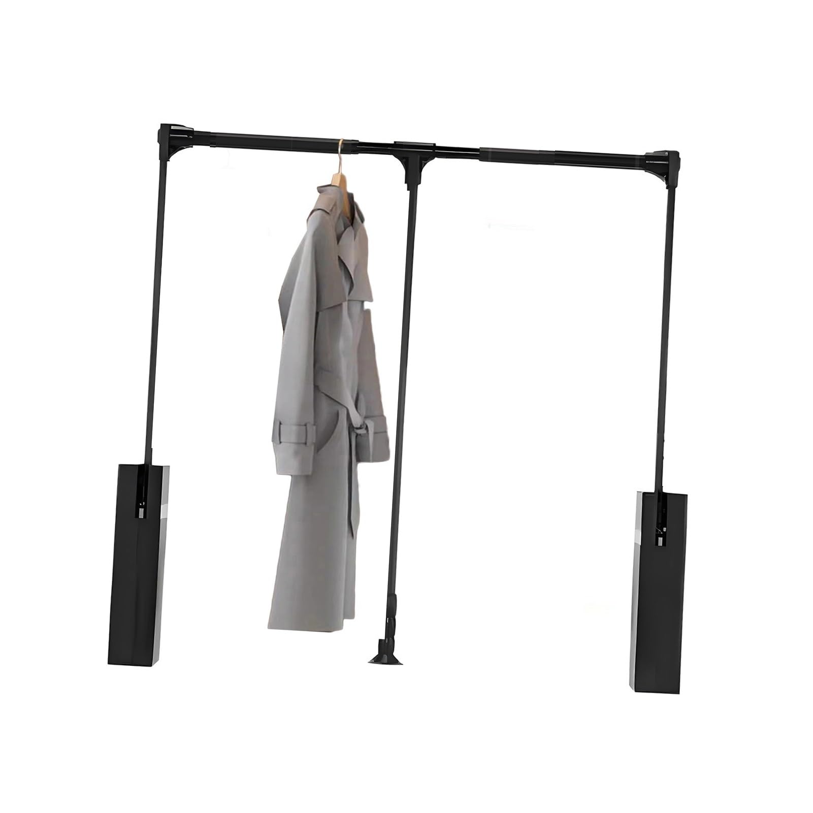 GTHTUHFD Wardrobe Clothes Hanger Rod,Adjustable Telescopic Pull-Down Clothes Bar,For Cloakroom,20Kg/44Lbs Load Capacity,Black-W-550-660mm