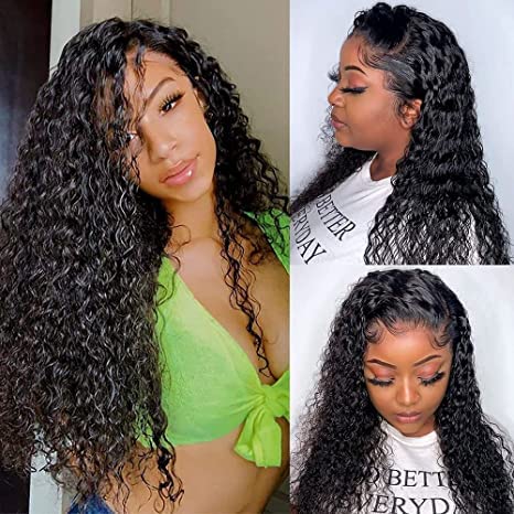 AiPliantfis Curly Wave Human Hair Wig 13x6 Lace Front Glueless Human Hair with Natural Hairline Free Part Bleached Knot Brazilian Remy Hair 18 Zoll - Afbeelding 4