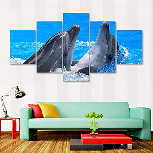 RAINSGIFT Imprimer Peinture pour Salon Maison Dauphins décoration Cuadros modulaire 5 pièces Photos Affiche Haute qualité Toile-sans Cadre