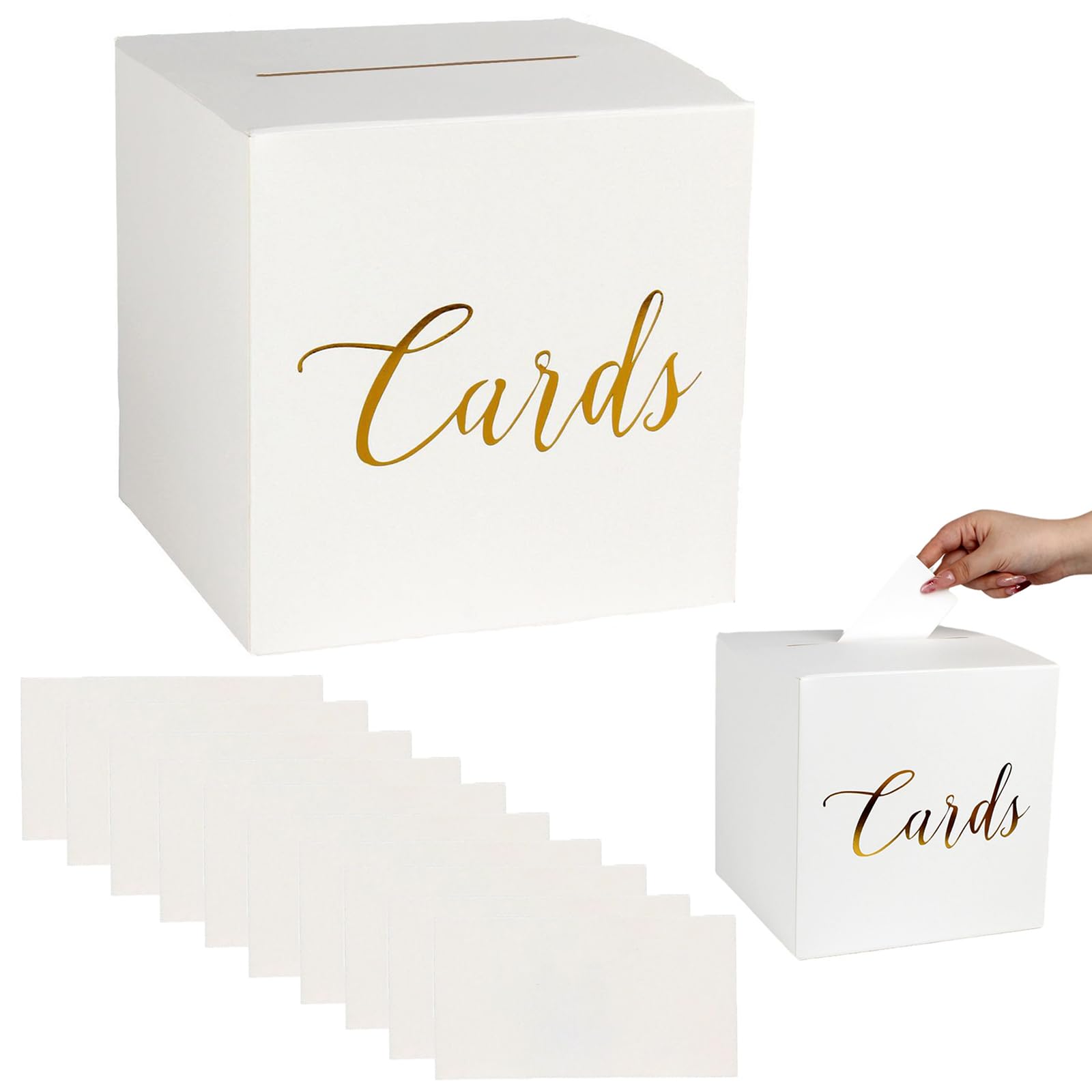 Wedding Card Box with 10 Cards, 22cm White Card Box, Cards Boxs Wedding for Party, Graduation, Baby Shower, Raffle, Vote Fundraising, Birthday Decoration