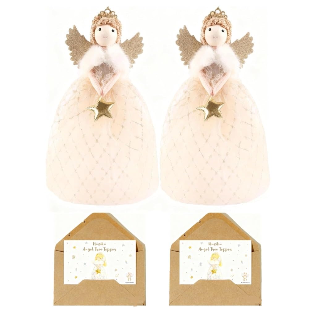 2Pcs Angel Tree Topper,26 cm High Angel Topper Christmas Tree Decorations with 2 Greetings Cards and 2 Envelopes,Christmas Trees Fairy Topper for ChristmasTrees Decorations and Home Decor