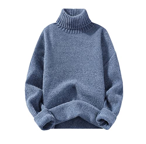 Pull chaud à col roulé vêtement automne homme bleu de taille XXXL