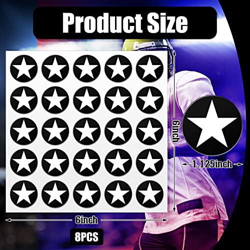 Image of Leinuosen Helmet Stickers Football Baseball Helmet Decals 1-1 /8 Inch Vinyl Sports Football Decals Self Adhesive Hockey Stickers for Hockey, Lacrosse, Batting(Black Print White,Star)