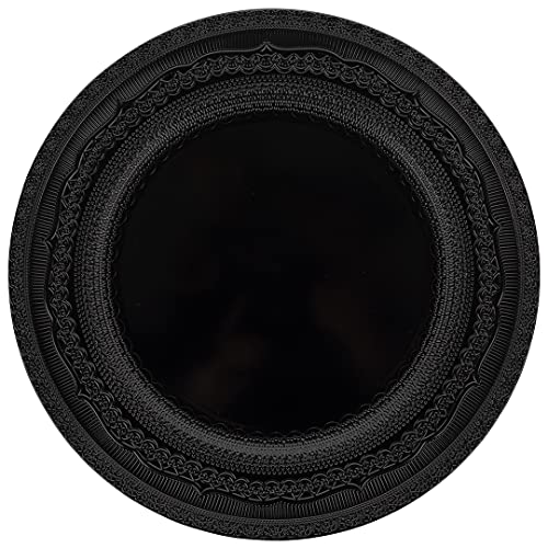 Koyal Wholesale Vintage Lace Charger Plates, Bulk French Style Decor, Ornate Charger Plates, Rustic Farm Table Decor (4, Black)