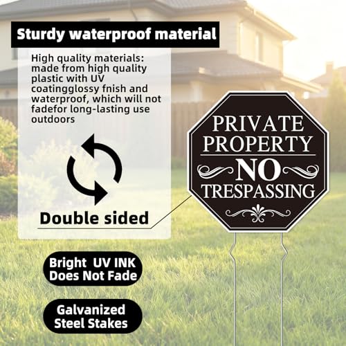 Image of Private Property No Soliciting Sign for House, No Soliciting Yard Sign, 2-Pack 10 inchx10 inch Double-Sided, Corrugated Plastic, Metal Stakes, Outdoor Yard Sign for Home and Front Door, Easy To Install