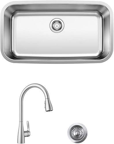 Blanco KF-442576 Stellar Super - Kit de fregadero individual con grifo desplegable y colador en acero inoxidable