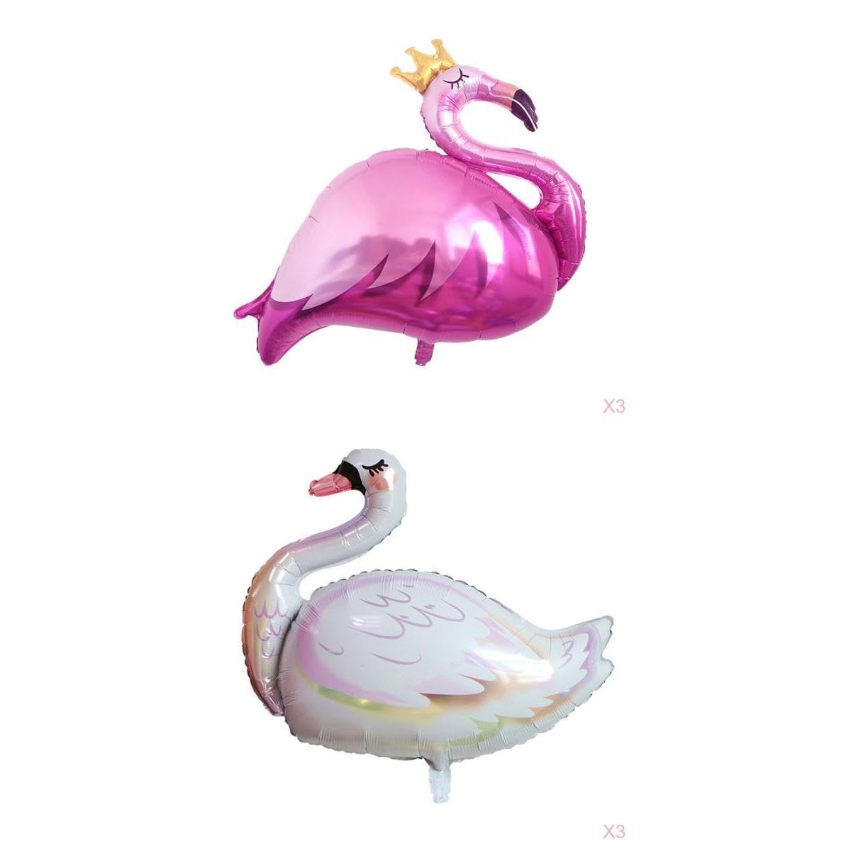 Merishopp 6Pcs Cartoon Animal Aluminum Film Crown Pink Flamingo+Swan-image-38