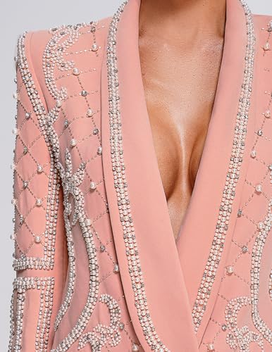 Pearls Blazer Dress Sexy Womens Blazer Deep V Neck Pink Blazer Women Long Sleeve Blaze4