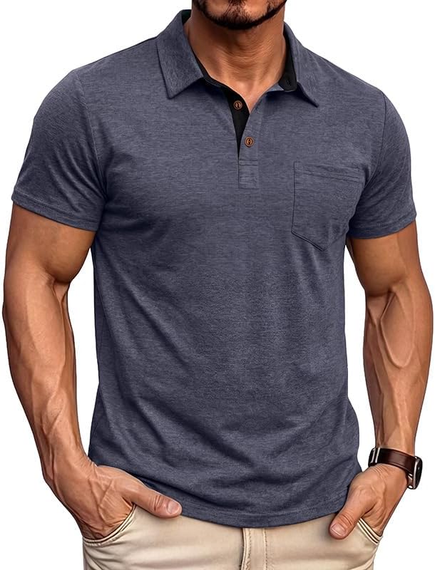 Ymosrh Men's Summer Polo Shirt Short Sleeve Solid Color Business Casual Tennis Golf Work Shirts, S-3XL