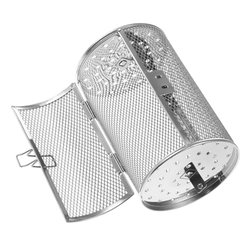 FUTUREORYY Cesta Parrilla Rotatoria de Acero Inoxidable para Horno y Barbacoa Cesta para Asar Patatas Fritas y Secos Herramienta de Cocina Resistente y Fácil de Limpiar Rejilla con
