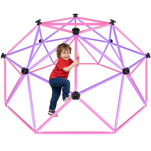 Gardenature 6FT Climbing Dome for Kids 3-8, Jungle Gym for Indoor and Outdoor, Geometric Dome Climber Supporting 440 Lbs Anti-Rust Metal Play Structure, Kids Gift Toys, ASTM Approved, Pink & Purple