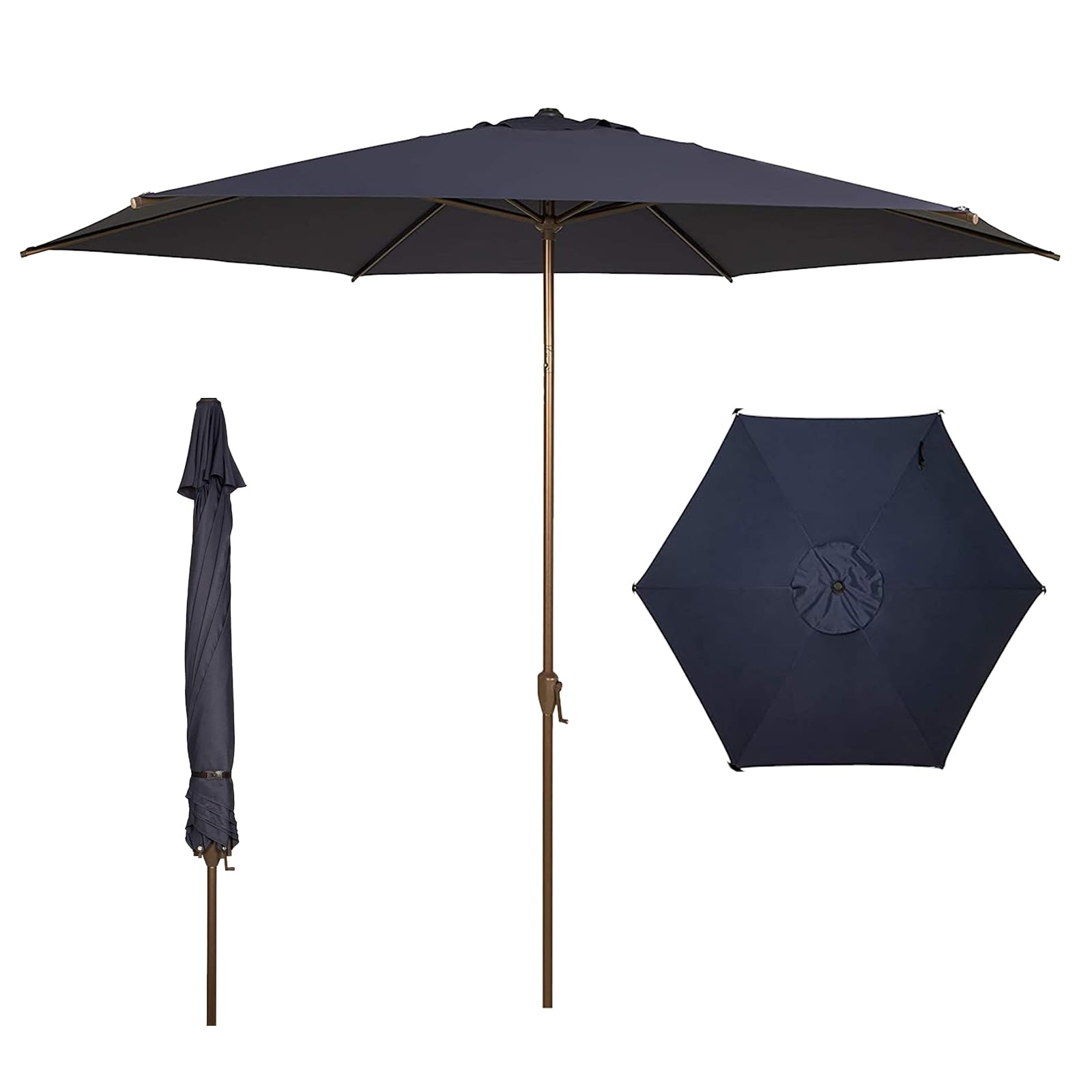Abba Patio 11FT Outdoor Patio Umbrella Outdoor Table Umbrella with Crank Market Umbrella 6 Sturdy Ribs UV Protection Waterproof and Push Button Tilt for Garden Deck Backyard Pool,Dark Blue