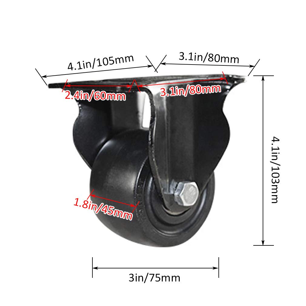 rotelle for mobiliRuota girevole girevole,Ruote for carrello,Set di 4 ruote piroettanti industriali,Rotelle for mobili in nylon,Nero,Resistente,Piastre superiori a 360°,Baricentro basso,Resistente all