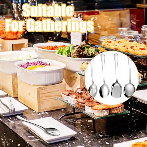4 Pcs Stainless Steel Serving Spoons - Large, Slotted, Round Edge Tablespoons for Kitchen, Cooking, Restaurant Banquet - Image 5