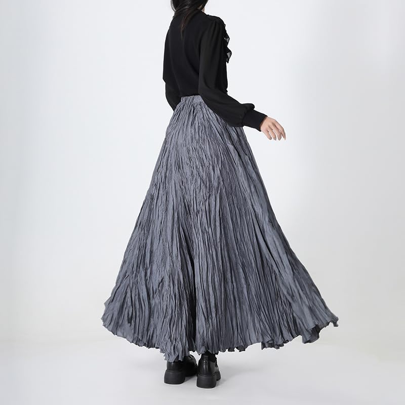 Women's Irregular Extra Long Pleated Skirt, Solid Color high Waisted Floor dragging Pleated Skirt A-line Skirt3