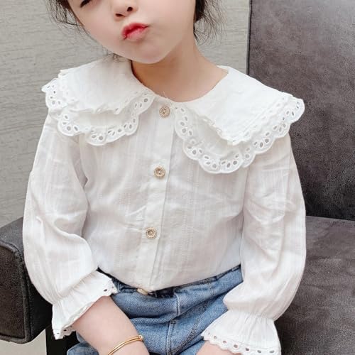 Long Sleeve Peter Pan Collar Little Girls Blouse Button Down Casual Toddle Cotton Outfits for Spring Autumn3