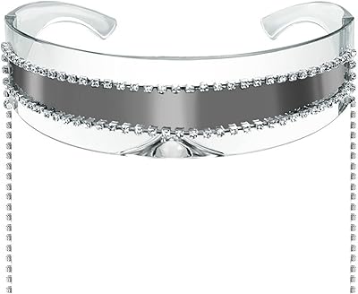 mincl 2022 Trendy Wrap Around UV Protective Tassel Rhinestones Sunglasses for Women,Y2K Womans Men Trendy Sun Glasses, (clear)