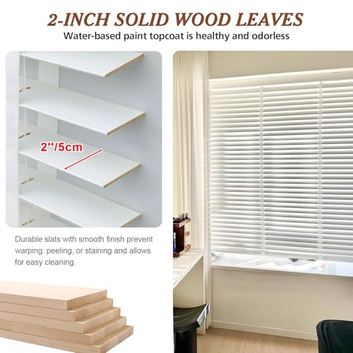 2" Slats Wood Blinds for Indoor Windows, Custom Wood Window Blinds, Wooden Venetian Horizontal Blinds & Shades for Indoor Windows, Office, Living Room, Bedroom