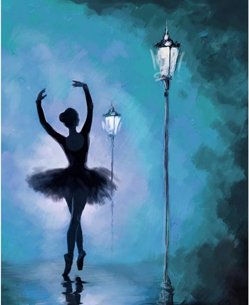 DIY 5D Diamond Painting by Number Kits, Painting Cross Stitch Full Drill Crystal Rhinestone Embroidery Pictures Arts Craft for Home Wall Decor Ballet Dancers Under Street Lamps (J5071-11.8X15.7in)