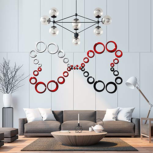 Outus 72 Pieces Acrylic Circle Mirror Wall Stickers Decor For Living Room Removable Round Dots Mirror Wall Decals Wall Decoration Murals For Home Bedroom Kitchen (Silver, Red, Black) #TOP5
