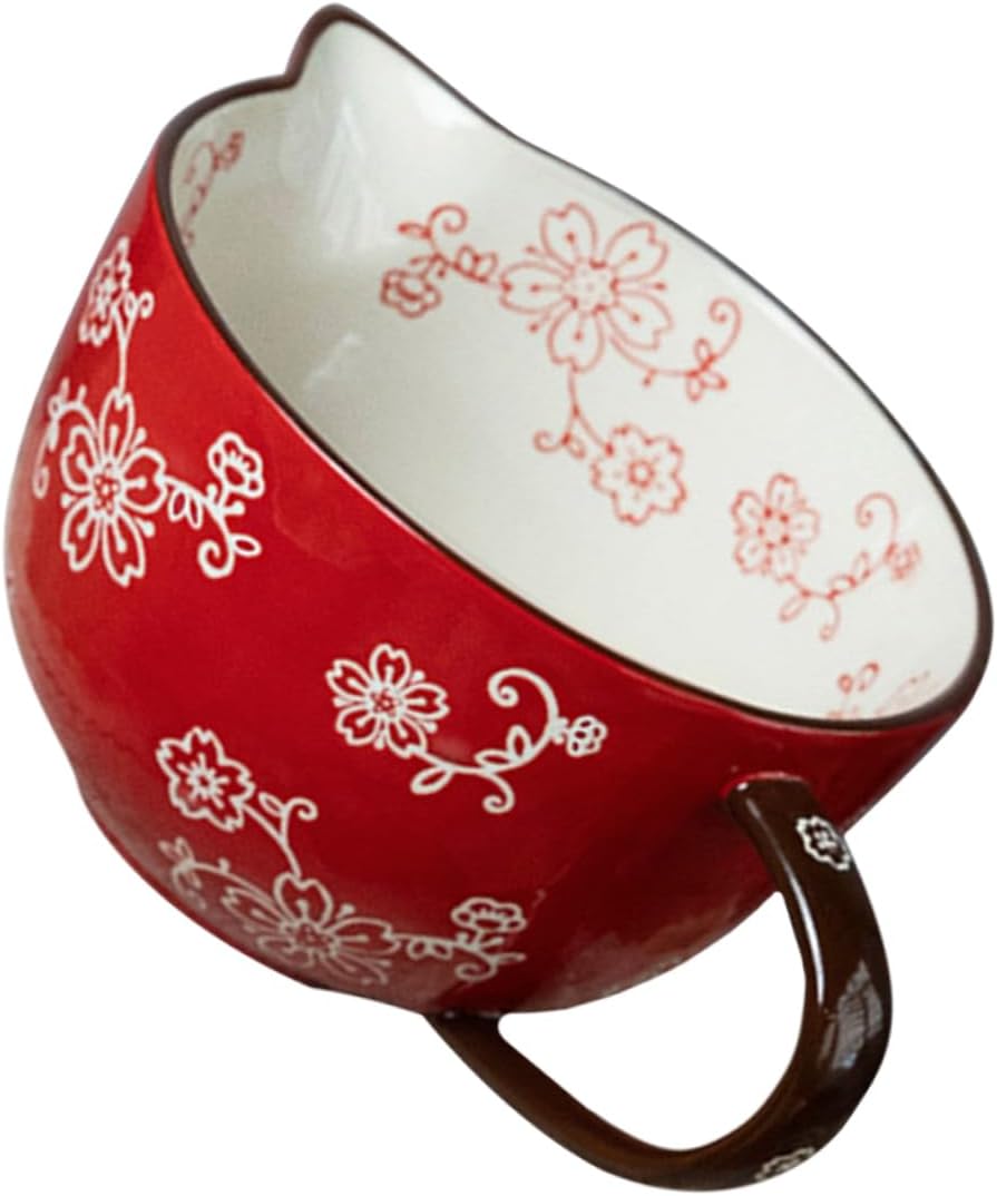 Zerodeko Ceramic Mixing Bowl with Creative Design for Beating Eggs and Storing Fruits Easy to Clean Kitchen Bowl Red for Home Baking and Food Preparation