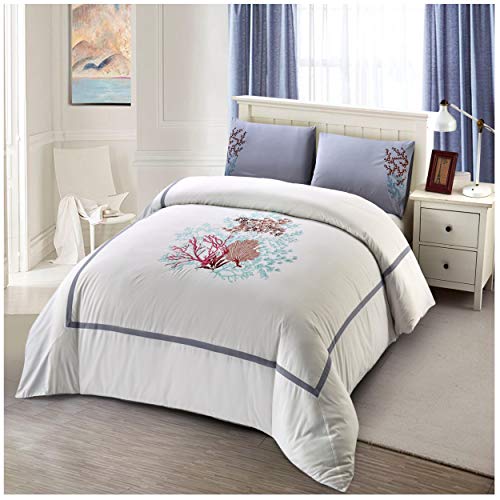 COTTON ARTean Funda Nordica Bordada CORALIS 506 Cama de 180 Cierre con Cremallera (Cama 180 (260 Ancho x 240 Largo), Blanco)