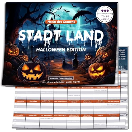 BOYATONG Halloween Spiele Stadt Land Gruselig Edition Horror Party Activity Spiel Familienspiel Kartenspiel Adventskalender Füllung Weihnachten Geschenk Frauen Männer