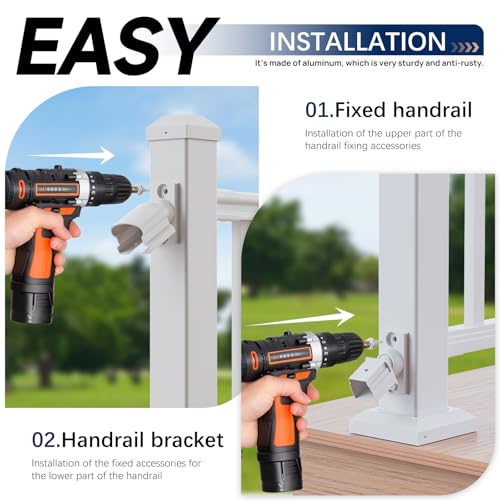 Image of Egadis 4 Pack Aluminum Deck Railing Bracket Connector, Adjustable Railing Bracket, White Outdoor Textured AAMA2604 Powder-Coat Finish Rail Modular System for Decks, Porches & Balconies