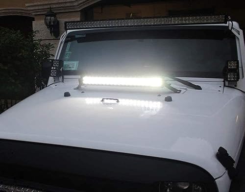 Miniatura 3 de iJDMTOY Kit de barra de luz LED de 20 pulgadas de montaje en capó compatible con Jeep Wrangler JK 2007-17, incluye (1) barra de luz LED de alta